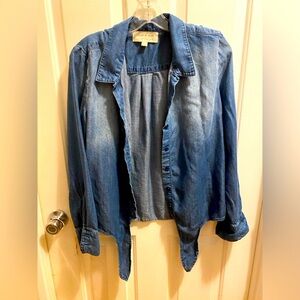 Cloth & Stone Womens Medium Chambray Denim Button Front Tie Waist Blouse Shirt